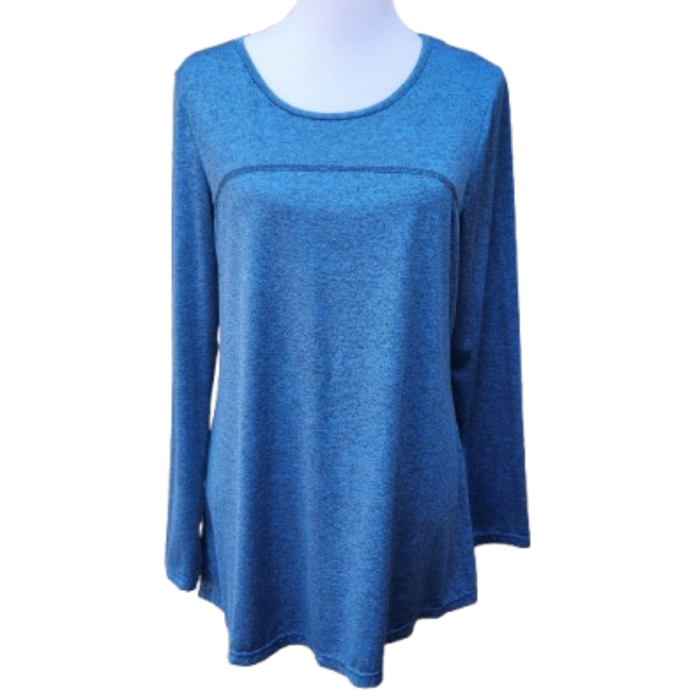 Kimmery Blue Heathered Long Sleeve Performance Top Criss-Cross Back